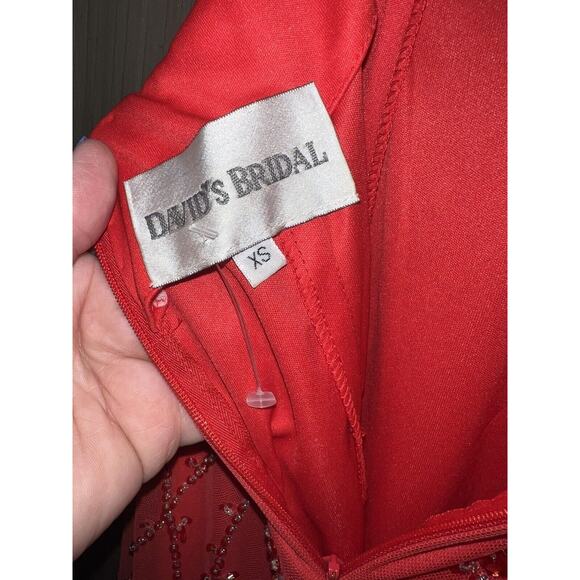David’s Bridal Sequin Tulle Gown Prom Formal Red Orange XS Beaded - Picture 9 of 16